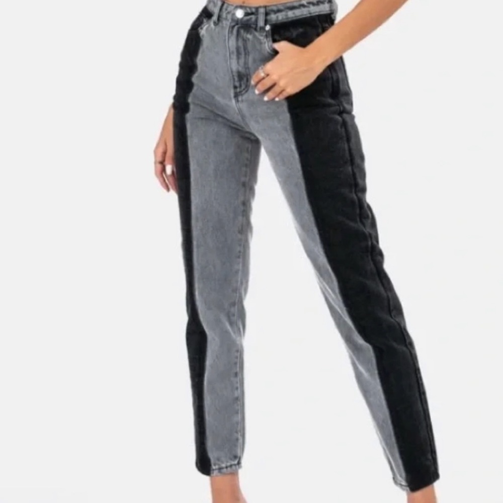 Adika Women’s Size Medium Black and Gray High Waisted Color block Jeans